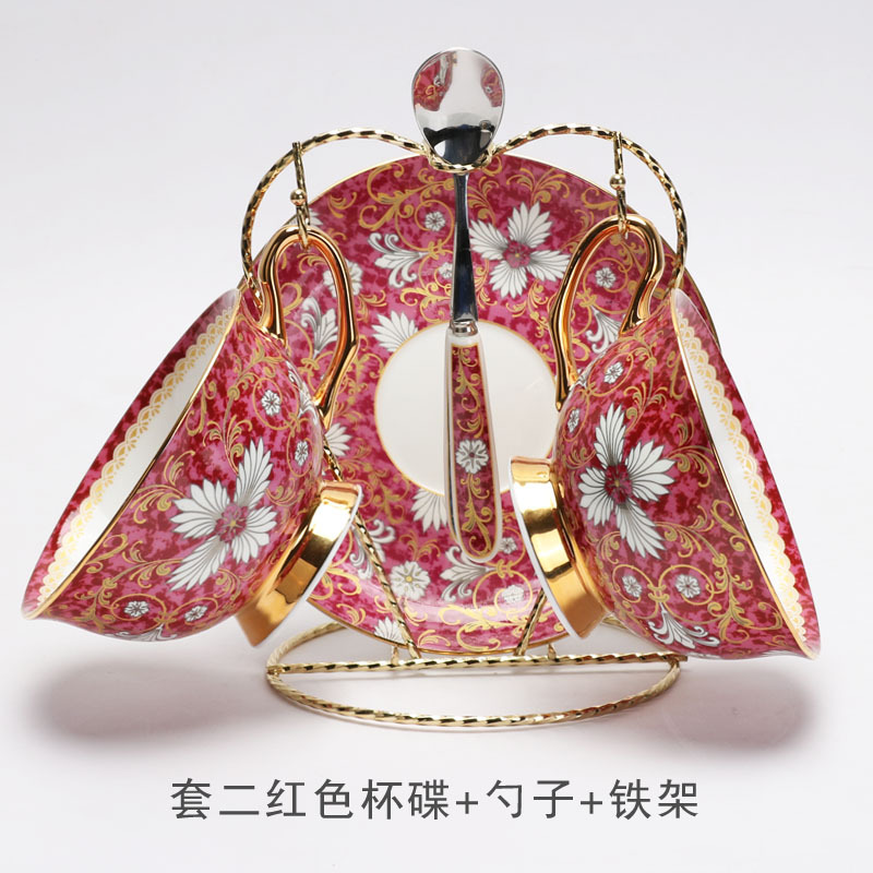 Juego de té de la tarde de lujo ligero de estilo europeo traje perfumado taza de café y platillo de cerámica de china de hueso de alta gama