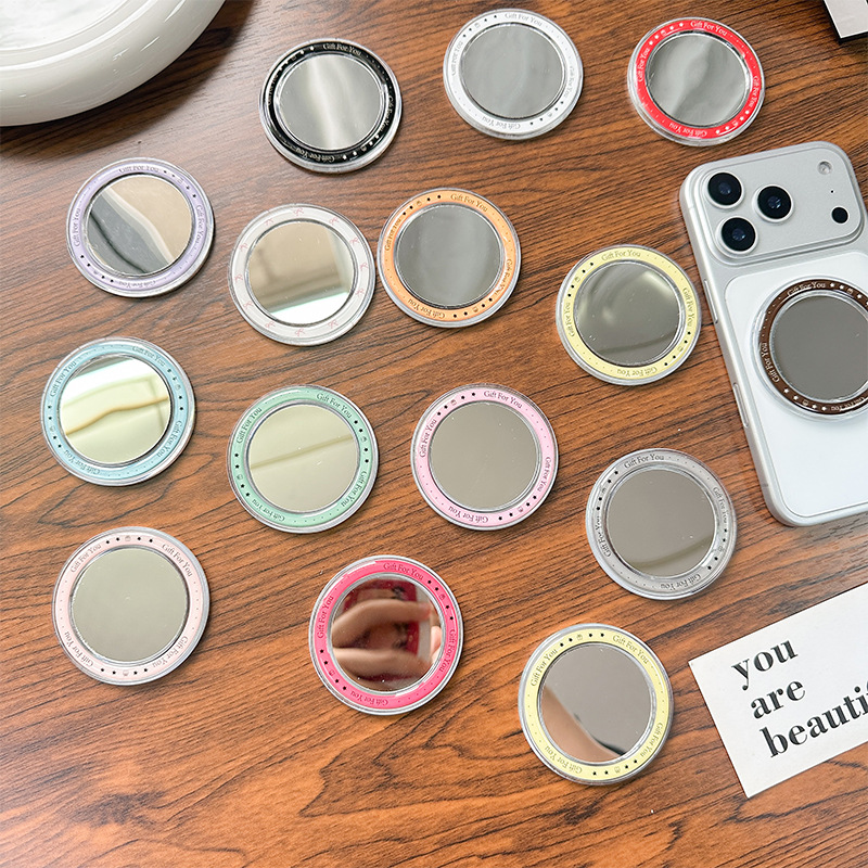Round Mirror Magnetic Mobile Phone Airbag Holder Base Portable Makeup Mirror Simple Mirror Sticker Refrigerator Sticker Makeup Mirror