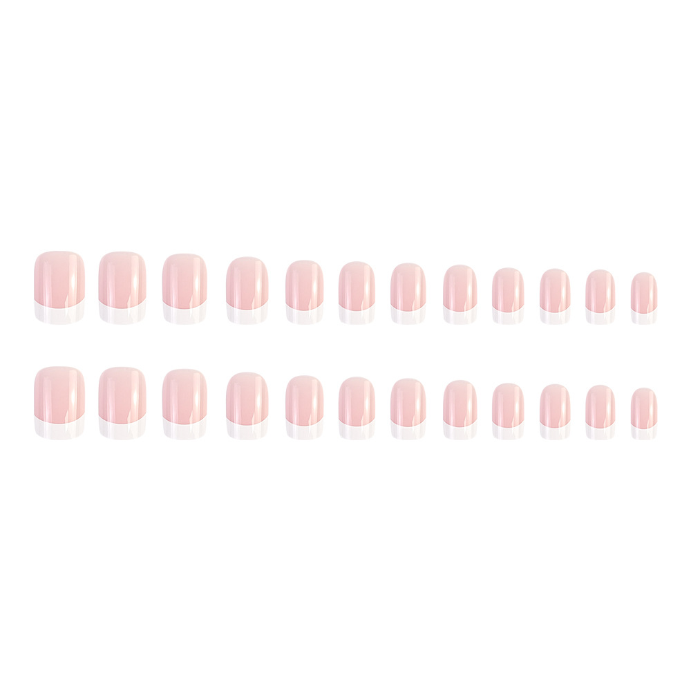 Polvo desnudo transfronterizo de borde blanco de manicura francesa elegante estilo de estilo de vestir uñas blanqueantes simples 24 piezas de parche de uñas
