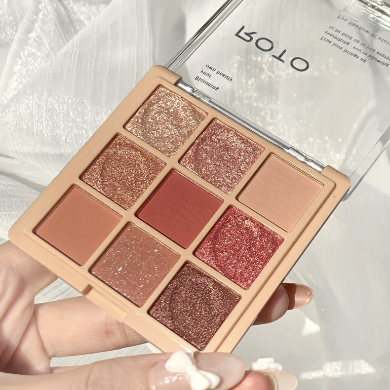 ROTO Transparent Nine-Color Acrylic Eyeshadow Plate Pearlescent Matte Nine-Palace Lattice Earth Color Eyeshadow Milk Tea Series Explosions