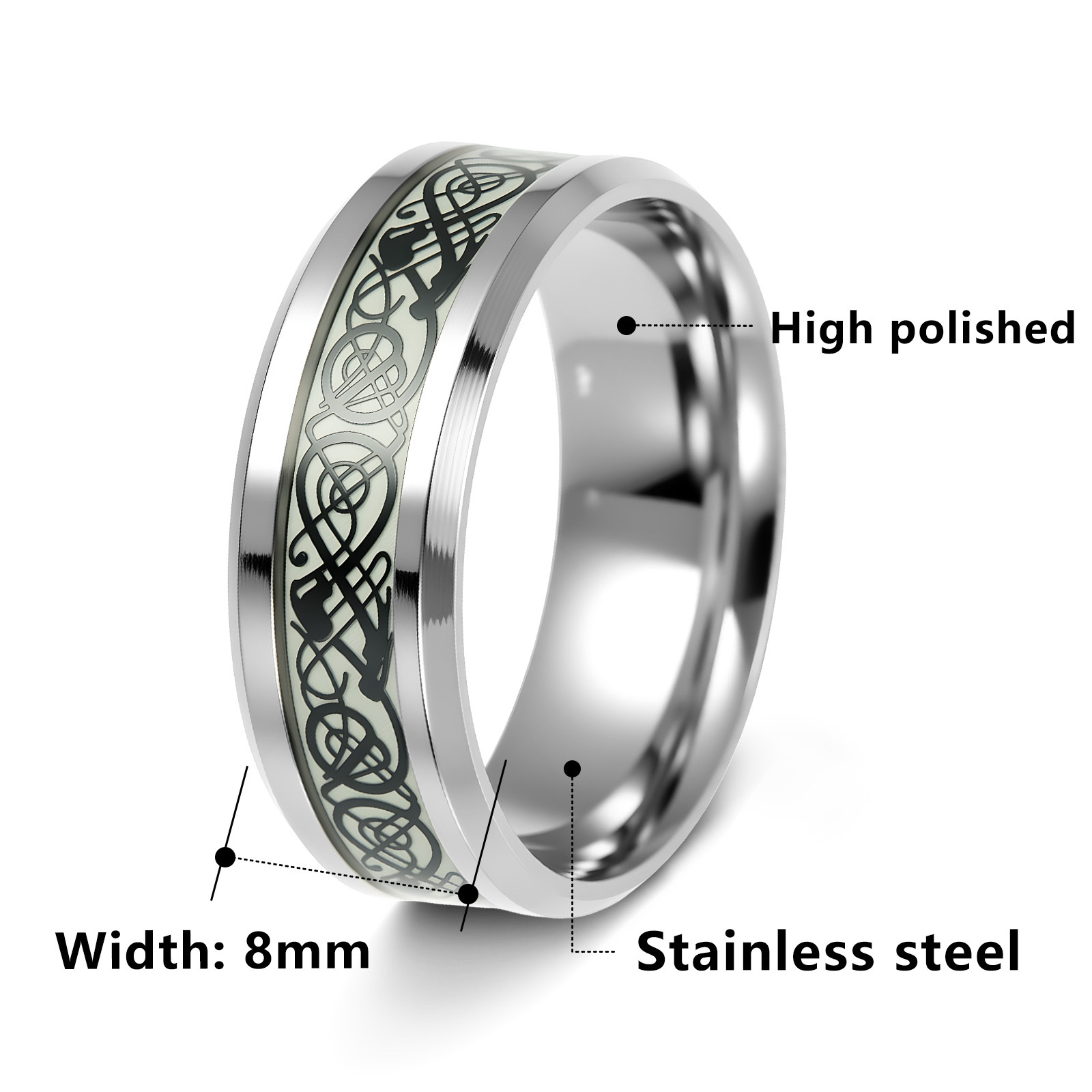 Transfronterizo europeo y americano popular joyería de acero de titanio al por mayor anillo de patrón de dragón luminoso fluorescente Nueva joyería se puede entregar en nombre de una sola pieza