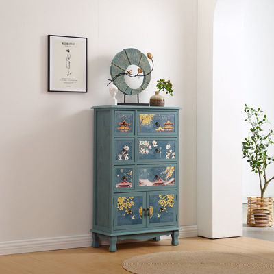 实木柜子储物柜床头柜美式复古斗柜卧室小柜子新中式彩绘置物柜