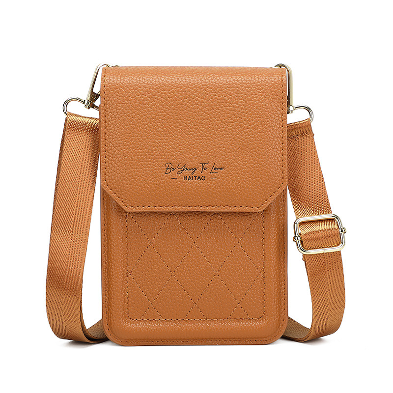 Haitao cuero mochila de diseño de moda exquisita sensación de celosía bolso de teléfono móvil de mujer diaria versátil hombro único bolso de tramo inclinado