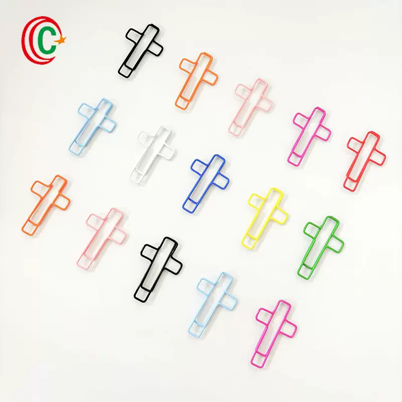 跨境亚马逊热卖创意包塑线彩色十字架回形针简约造型曲别针