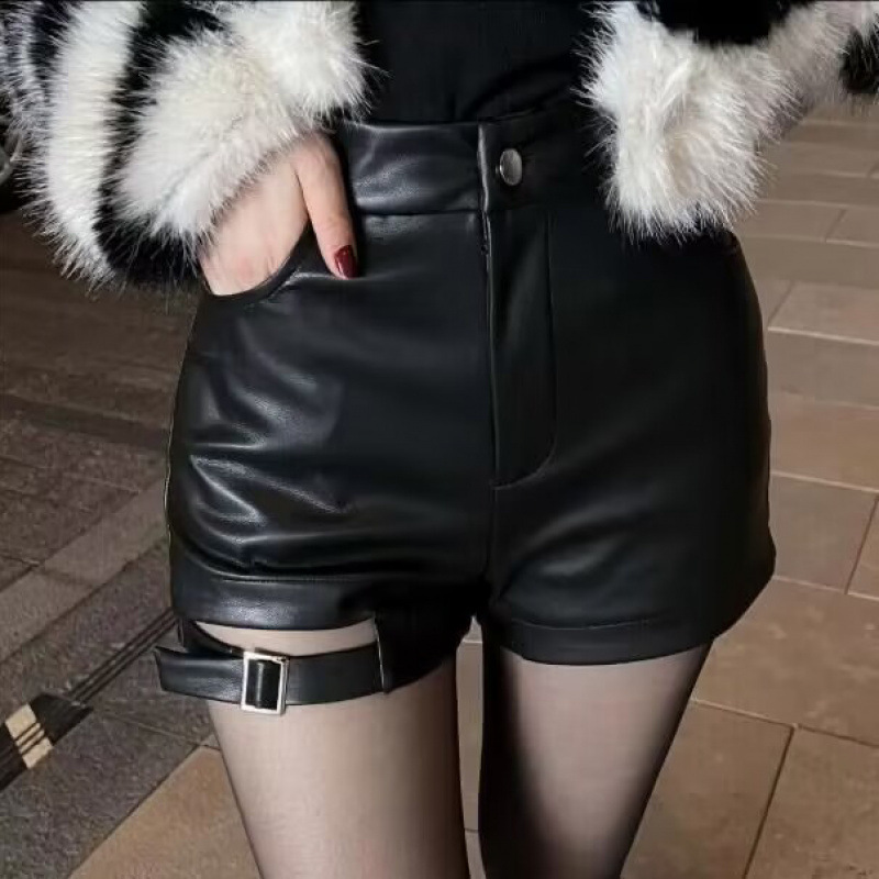 Trend solid color polyurethane spring sexy trousers
