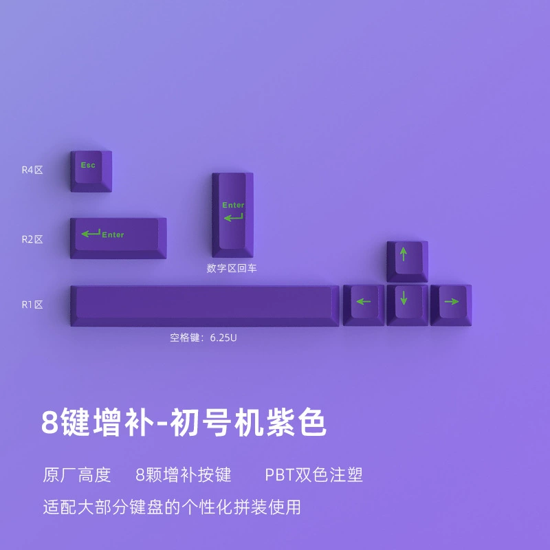 Оптовая продажа в наличии трансграничных Amazon № 1 фиолетовых колпачков для клавиш, 8 дополнительных клавиш, оригинальный профиль, PBT, двухкомпонентное литье под давлением