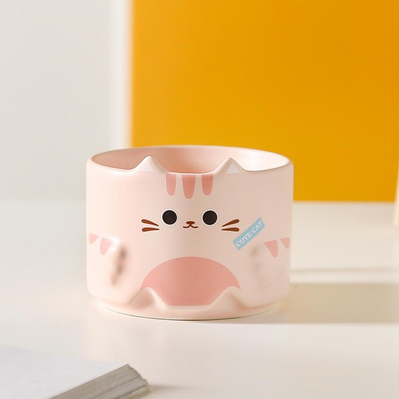 Cute gato taza de cerámica de dibujos animados taza de marca de pareja taza de agua plegable taza casera regalo de regalo