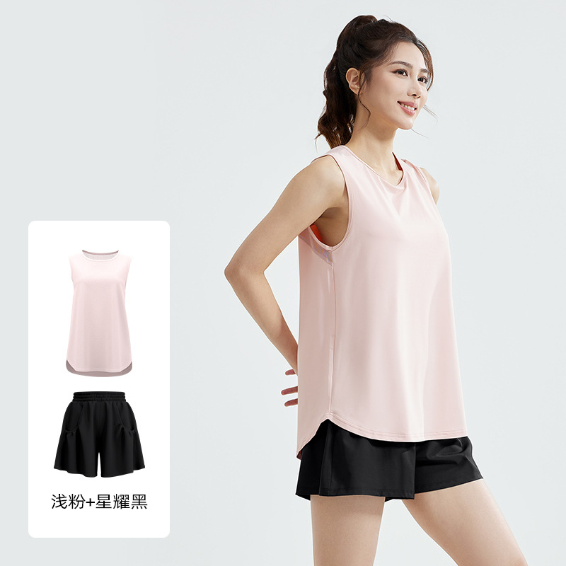 Juyi Tang traje deportivo casual suelto correr malla hermosa espalda sin mangas chaleco camiseta pantalones cortos traje deportivo mujer image 14