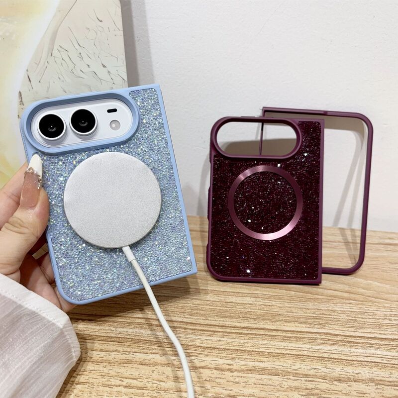 Suitable for iPhone Duo, this new diamond-glitter magnetic phone case offers a luxurious and high-end protective cover for Apple foldable phones Suitable for iPhone Duo, this new diamond-glitter magnetic phone case offers a luxurious and high-end protective cover for Apple foldable phones