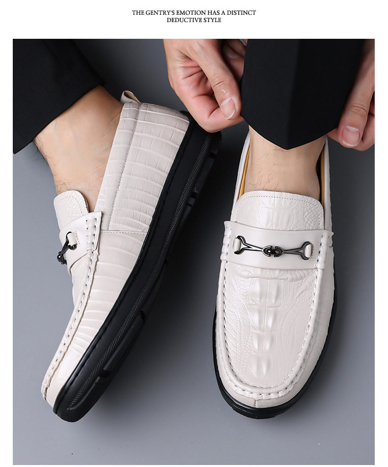 Giày lười nam da bò lớp đầu vân cá sấu, giày Loafer xỏ chân gót thấp 1–3 cm — GX2758 màu nâu, GX2758 màu trắng, GX2758 màu đen chi tiết 13