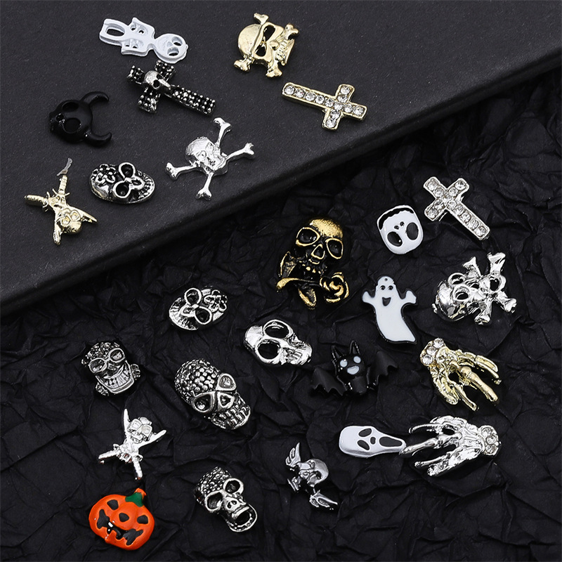 Cross-border nuevo 24 rejilla de uñas de Arte de Navidad Santa Aleación de la joyería del cráneo retro oscuro Santa Claus joyería de uñas