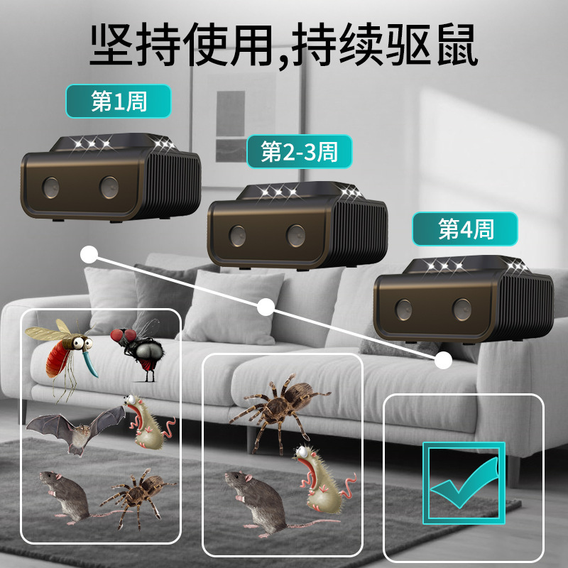 跨境爆款新独创双脉冲头四面爆闪灯驱虫超声波驱鼠器动物驱赶器|undefined