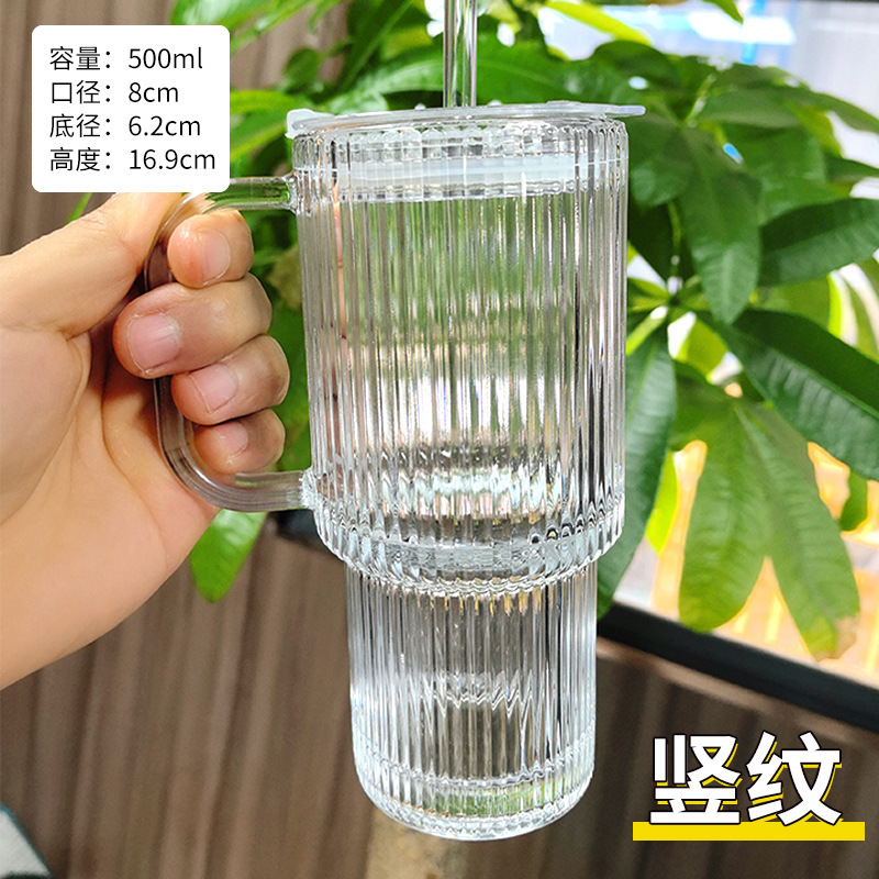 Taza de vidrio de gran capacidad con asa Taza de paja Big Mac para niñas Taza de agua de café de oficina de alto valor con tapa