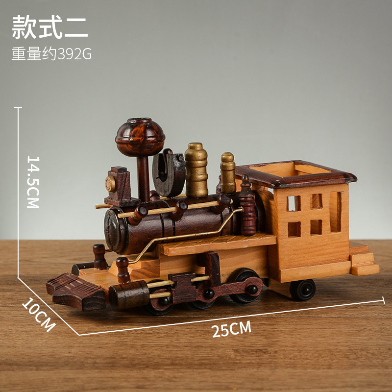 Estilo europeo retro tren de madera decoración creativa hogar escritorio tren modelo decoración artesanía de madera