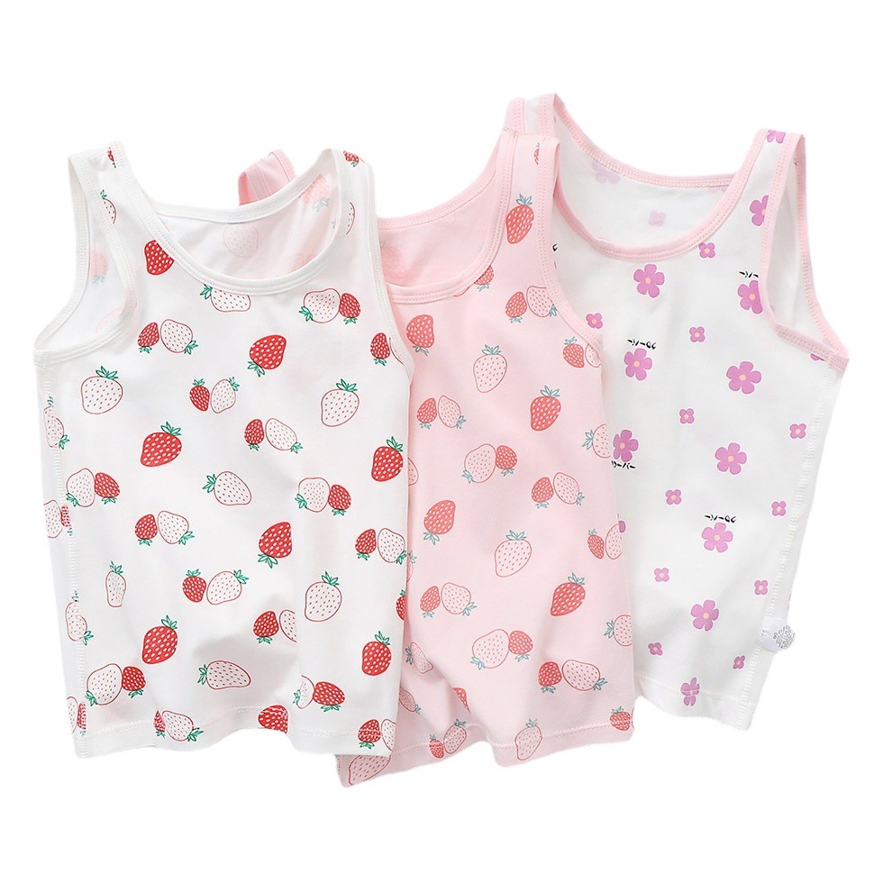 Children's Pure Cotton Vest for Girls, Summer Korean Style Cartoon Round Neck Sleeveless Tank Top for Baby Girls, Thin Style