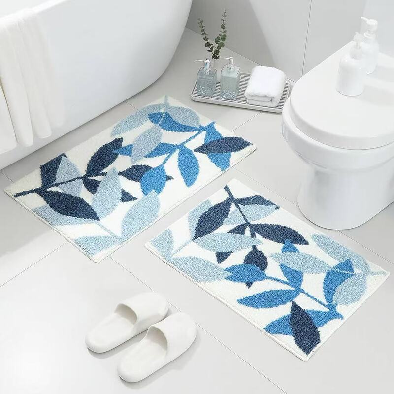Cross-Border Imitation Cashmere Floor Mat Bathroom Bathroom Door Absorbent Non-Slip Soft Green Leaf Foot Mat Home Carpet
