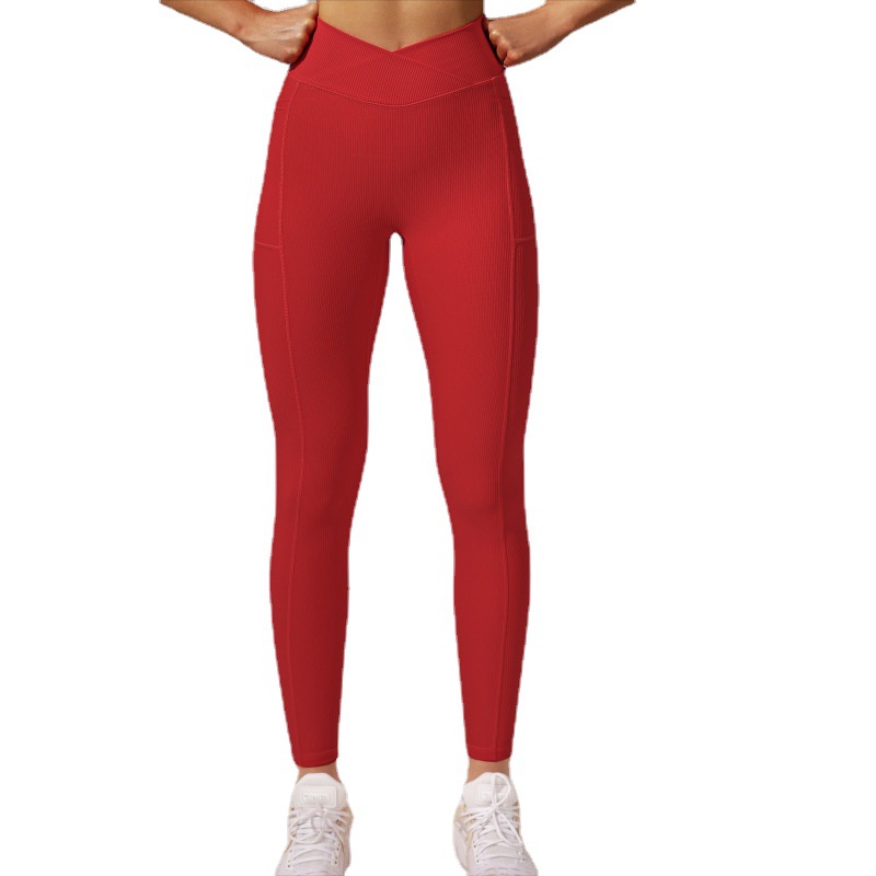 Pantaloni attillati con vita alta e tasche, modello sirena, per fitness, yoga, ciclismo, da donna_voghion.com