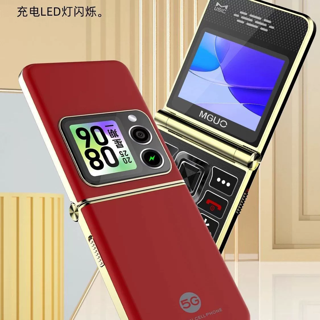 Folding mobile phone for elderly for students, 4G, G5, 5G, support function for all network communication standards, sound system