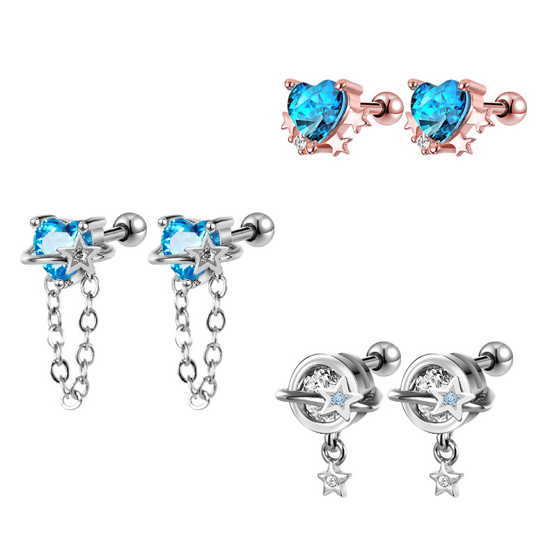 Elegant All-Match Star Moon Earrings with CZ Zircon Stainless Steel for Women detail image 11