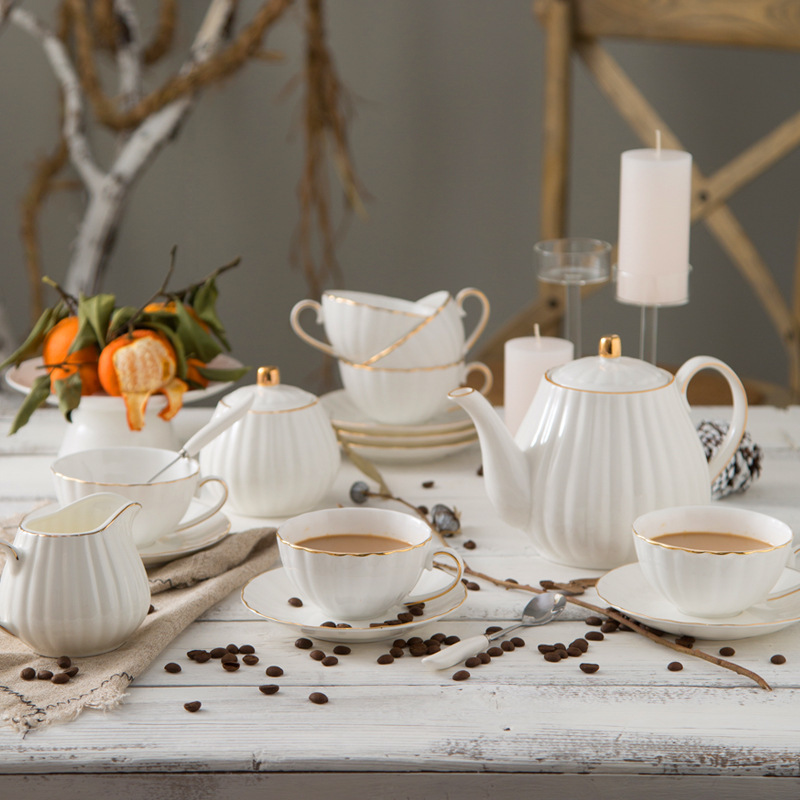 European bone china coffee cup suit household Gold white ceramic coffee set British afternoon tea cup tea set