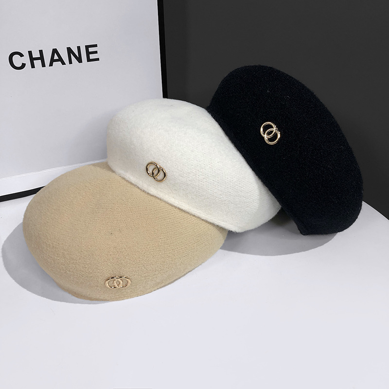 Ull Strikket Beret Kvinners Høst og Vinter Britisk Allsidig Artist Hatt Koreansk Versjon Mote Bud Gresskar Hat Trend_voghion.com