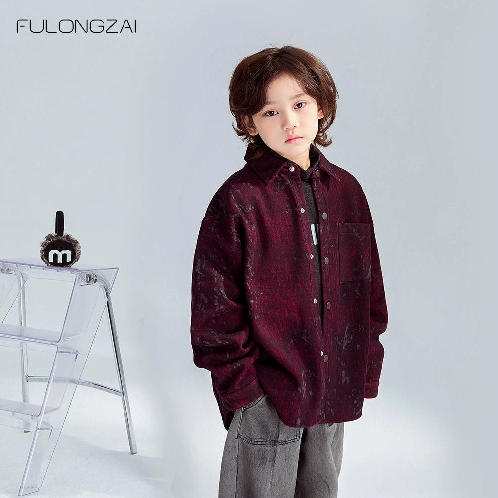 FULONGZAI семейная детская одежда, зимние свободные и стильные утолщенные детские рубашки на флисовой подкладке для мальчиков и девочек, детей среднего и старшего возраста