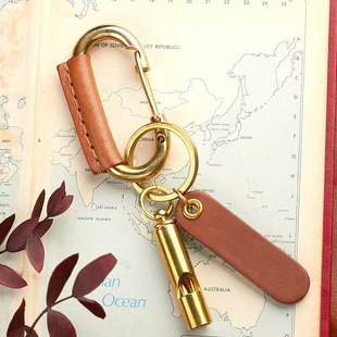 Outdoor stand whistle keychain instructor Command whistle keychain pendant PU leather tag whistle pendant
