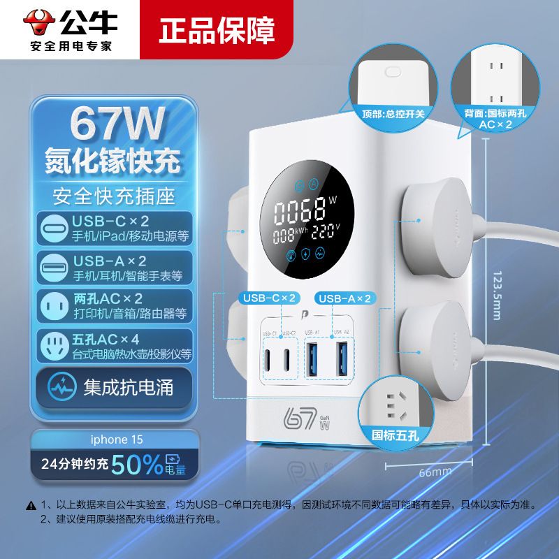 Regleta Bull de nitruro de galio — cargador de escritorio USB de carga rápida 20W/30W/67W para móvil y tablet