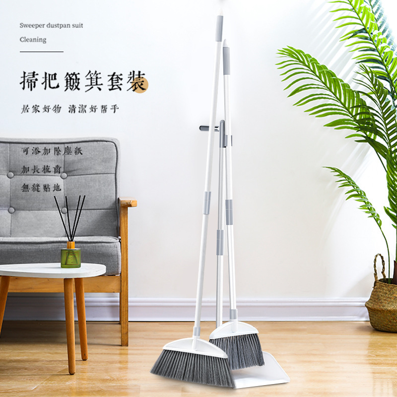 Factory straight hair household new material dustpan suit non-stick hair broom long handle plastic soft wool cleaning broom wholesale