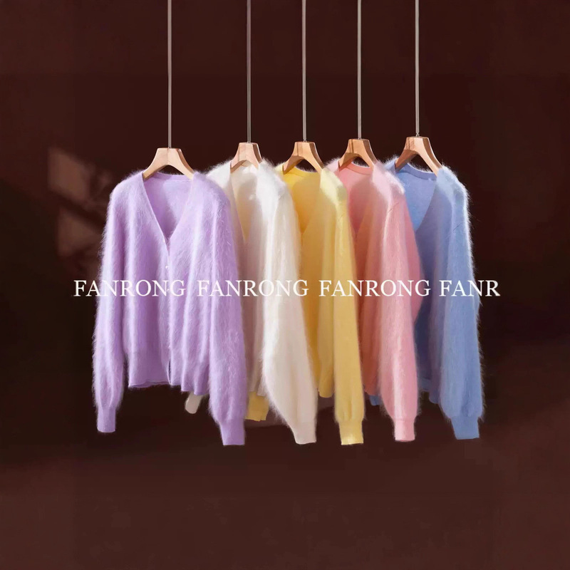 V-Neck Pure Cashmere Cardigan for Women Brushed Brushed Craft 100 Cashmere Knitted Jacket Loose Fairy Candy Color Cardigan