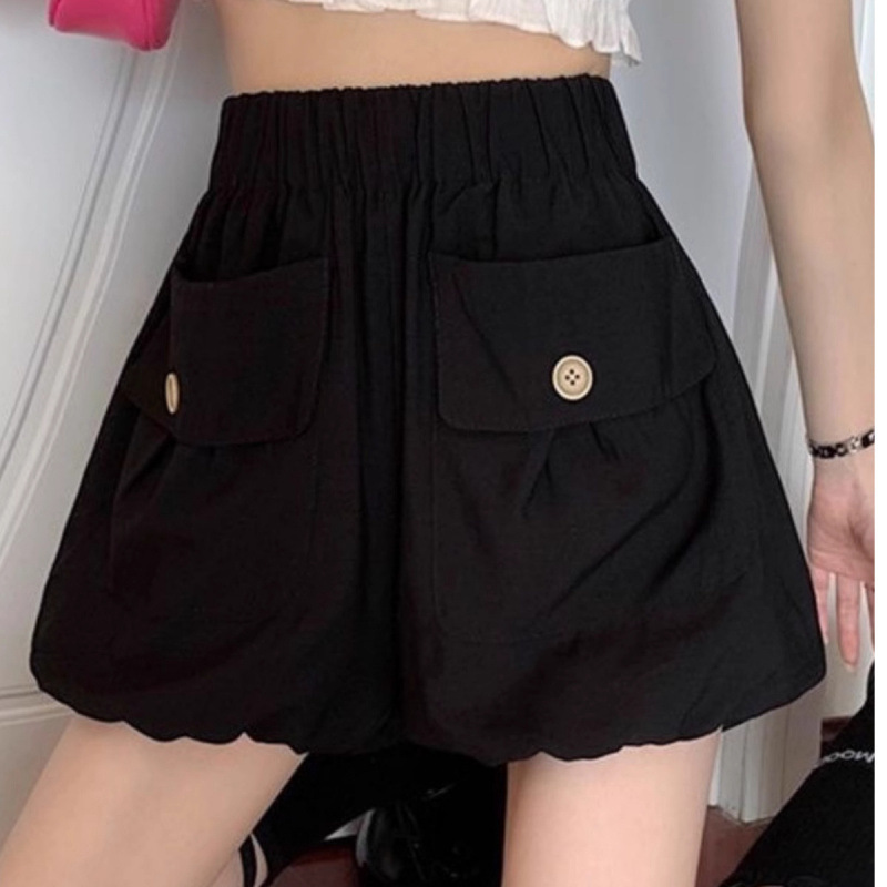 Women's Summer Thin Pumpkin Shorts, Puffy Skirt Shorts, Petite Elastic High-Waisted Wide-Leg A-Line Slimming Hot Pants for Summer