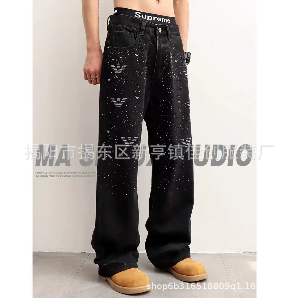 Японские новые американские ретро джинсы с индивидуальным рисунком, потертые джинсы, модные свободные повседневные прямые длинные брюки