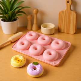 厂家现货6连硅胶甜甜圈蛋糕马卡龙色圆形硅胶模具曲奇饼干烘焙工