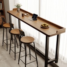 阳台吧台桌家用简约实木长条桌靠窗窄桌高低脚长桌子高脚桌椅靠墙