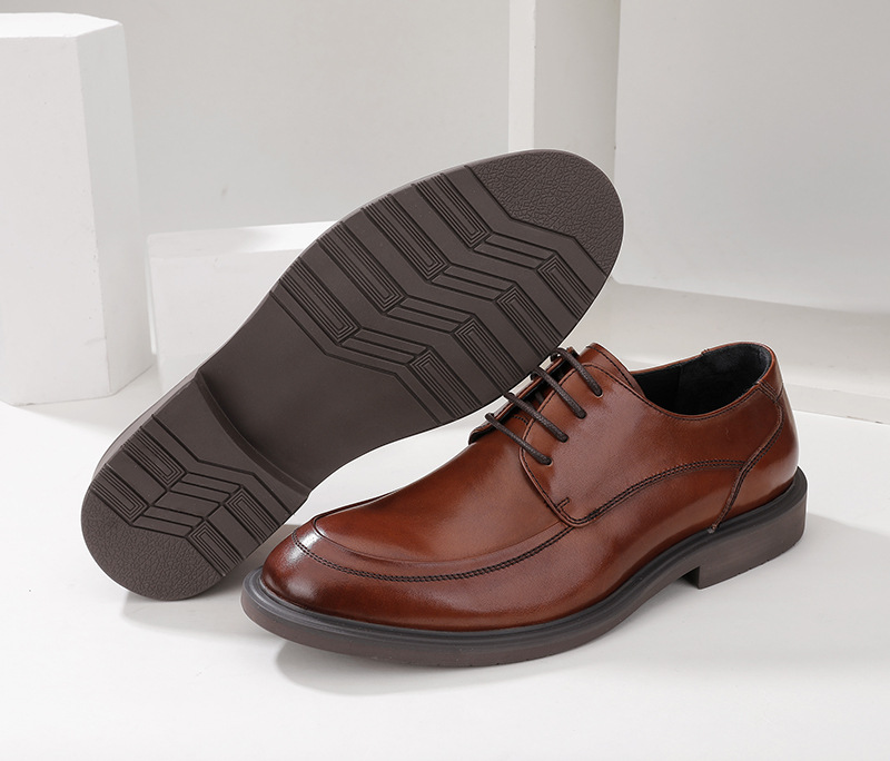 Plus-size business dress shoes men's British style tie top layer of cow leather wedding shoes_voghion.com