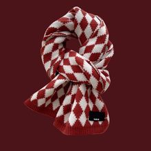 新年圍巾定制聖誕紅色菱形針織圍巾女秋冬新款學生情侶保暖圍脖