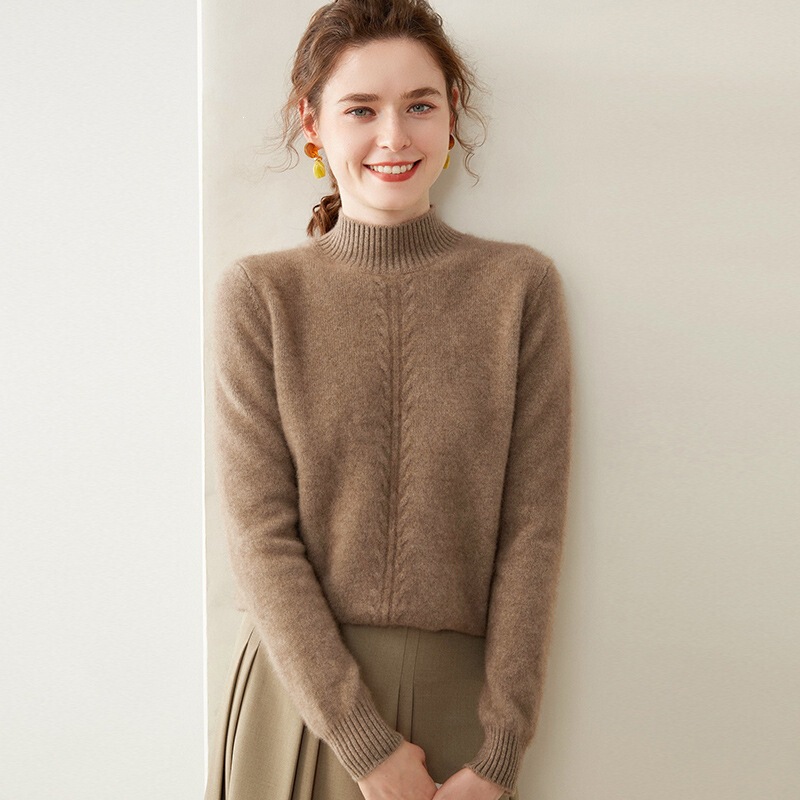 Half-turtleneck cashmere sweater, 2026 autumn/winter new collection, seven-needle double-strand thickened women's sweater with floral design on the chest, pullover style Half-turtleneck cashmere sweater, 2026 autumn/winter new collection, seven-needle double-strand thickened women's sweater with floral design on the chest, pullover style