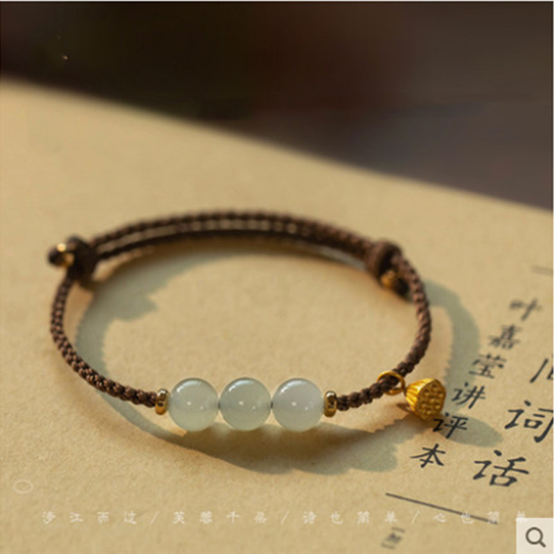 Natural and Authentic Hetian Jade Ice Clear Water Lotus Bracelet for Women, Handmade Soft and Comfortable Hand Jewelry