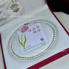 7-8mm近正圆淡水无核妈妈链强光几乎无瑕配S925纯银元宝扣礼盒款