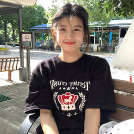 2024年夏季美式高街麦穗提花针织毛衣短袖T恤甜美风格小清新毛衣