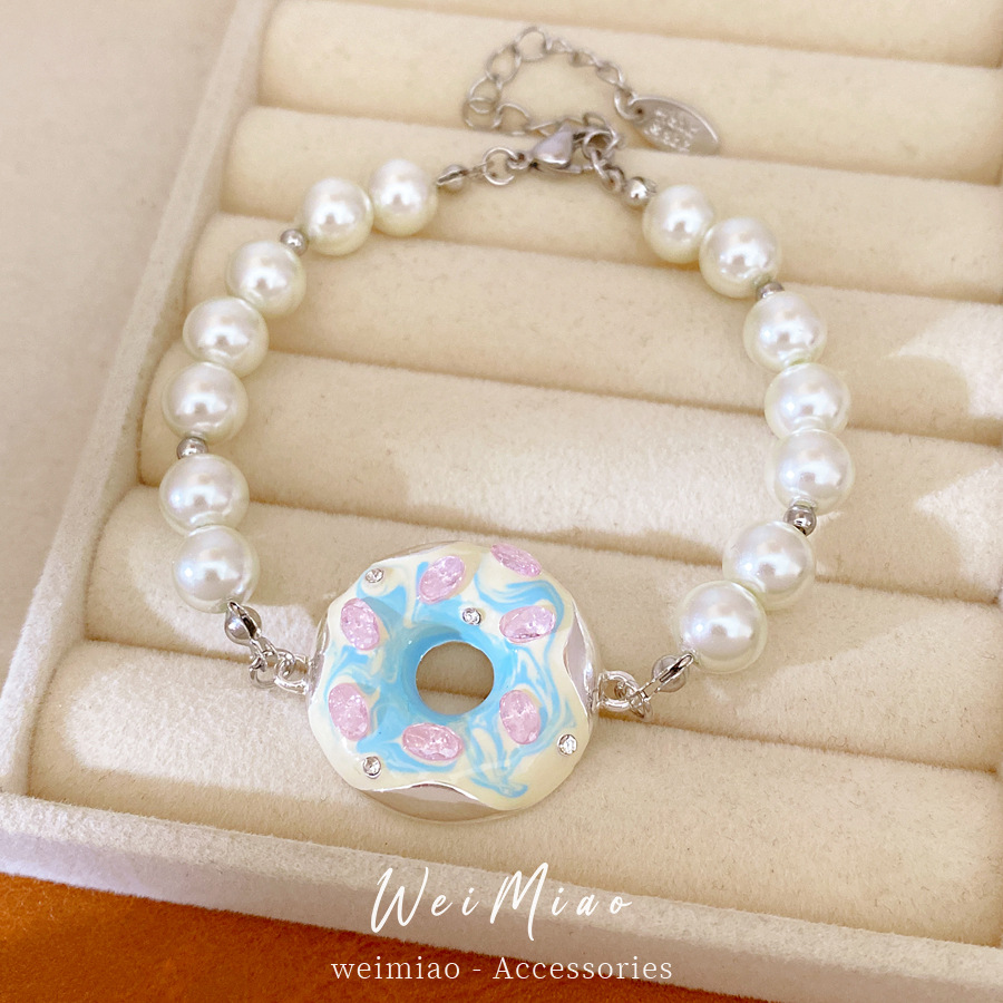 Zircon goteo de amor donut doble collar de perlas ligero lujo nicho cadena de clavícula adorable conjunto de joyas de moda image 4