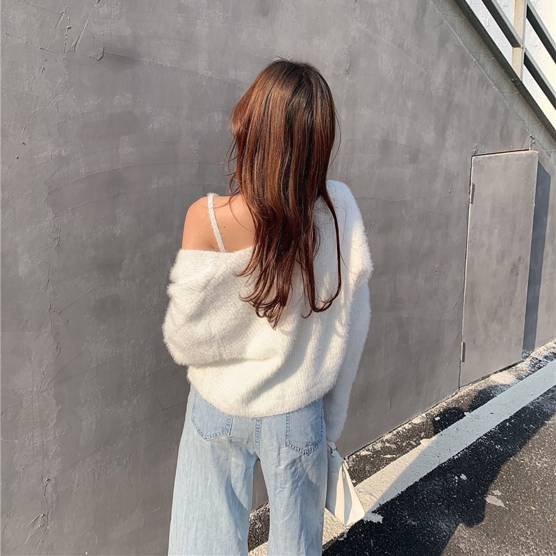 Sexy Cardigan 2023 Autumn/Winter New Product   Mink Wool Chest Wrapping Two Piece Set Korean Knitted Sweater for_voghion.com