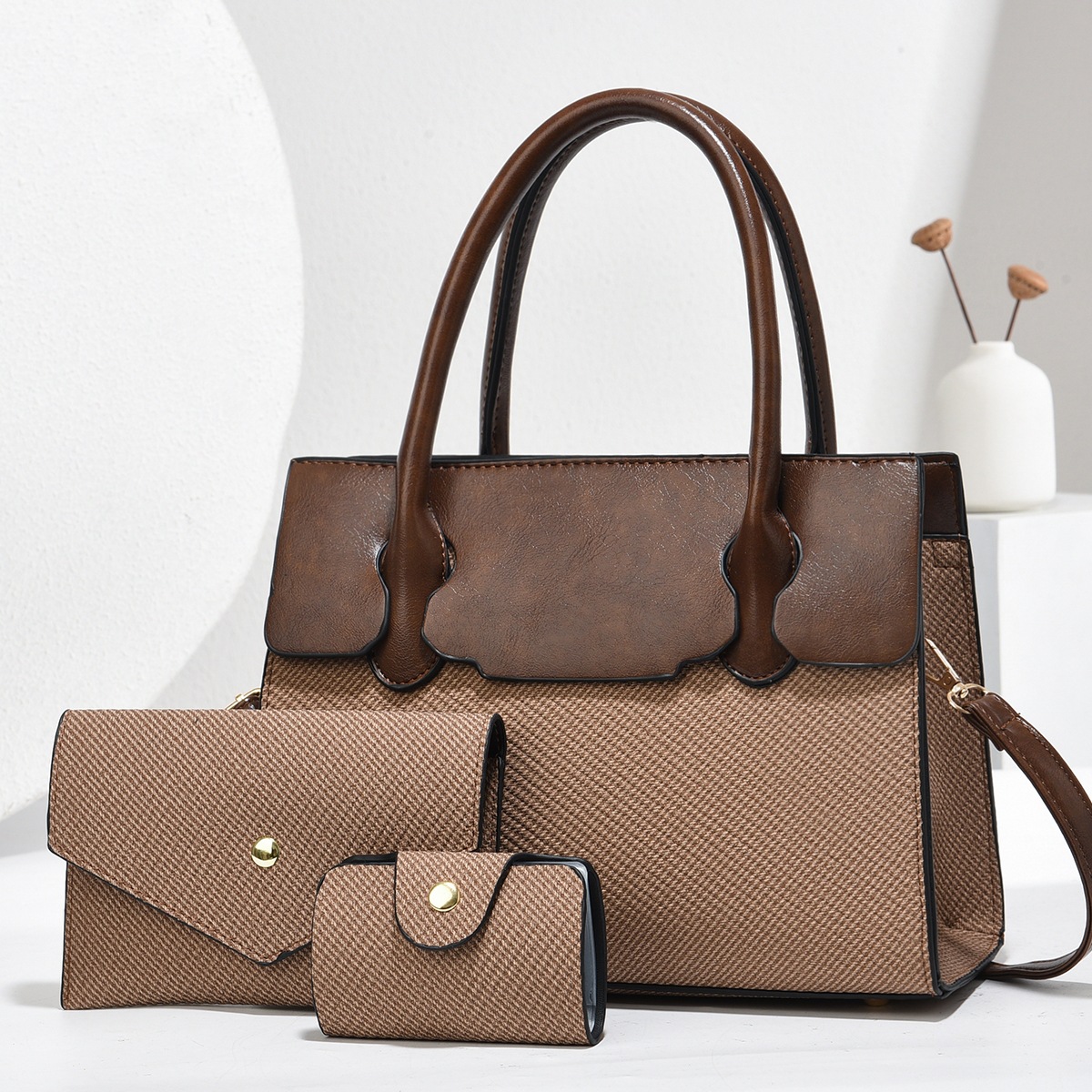 Bolso transfronterizo para niños y madres 2025 nuevo bolso femenino retro europeo y americano de tres piezas, bolso grande portátil de mensajero de un solo hombro