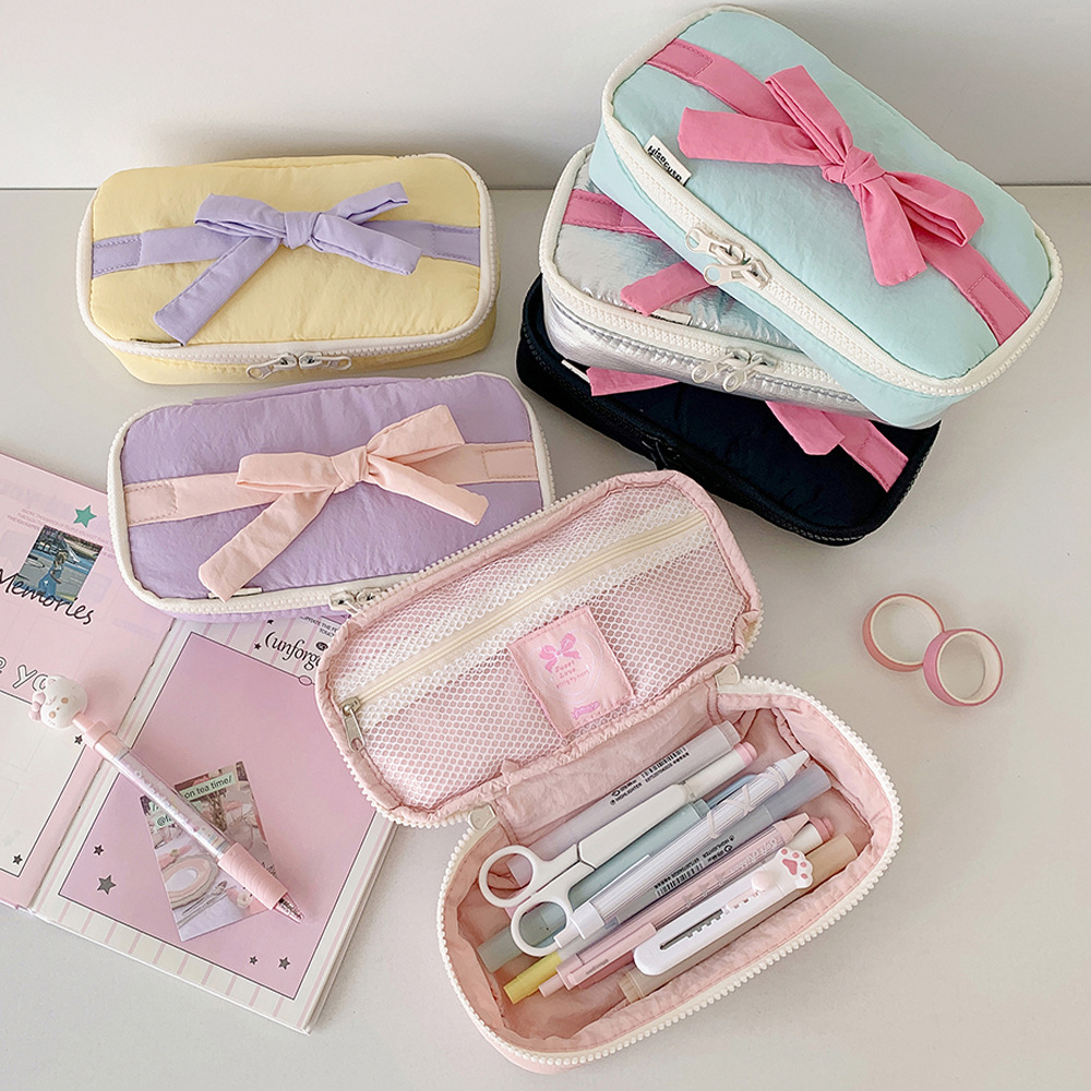 Ins Soft Fabric Pencil Case Student Minimalist Bow Buggy Bag - CJdropshipping