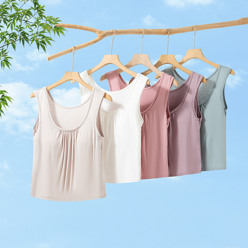 Modal Vest with Chest Pads, Single-Piece Women's Summer Large Size Sleepwear Top for Middle-Aged and Elderly Mothers to Wear at Home Modal Vest with Chest Pads, Single-Piece Women's Summer Large Size Sleepwear Top for Middle-Aged and Elderly Mothers to Wear at Home