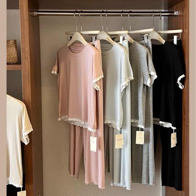 Msusu Cotton Z098 Sea Salt Cheese Set Spring and Summer Short-Sleeved Long Pants Casual Loose Home Wear Pajamas-