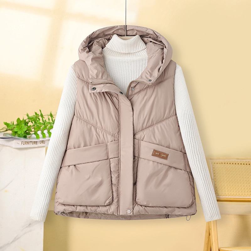 2025 Winter Women's down Cotton Vest Stand Collar Japanese and Korean Sleeveless Cotton Vest Warm Short Women's Ready-Made Vest