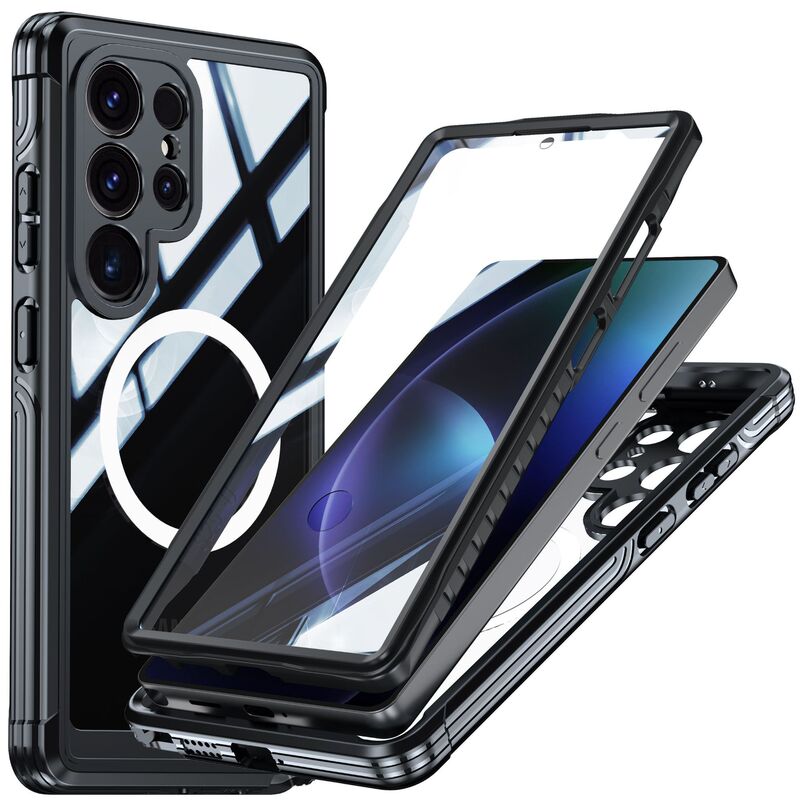 Suitable for Samsung S25 Three-Proof Mobile Phone Case 9H Glass 360 All-Inclusive Anti-Fall Shock Absorption Anti-Scratch Magnetic Charging