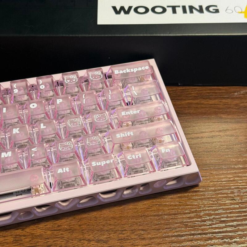 Hellokitty Fog Transparent Powder Pc Transparent Keycap Original Light-Transmitting Adapter Wooting Us and Canadian Lion Magnetic Axis Keyboard