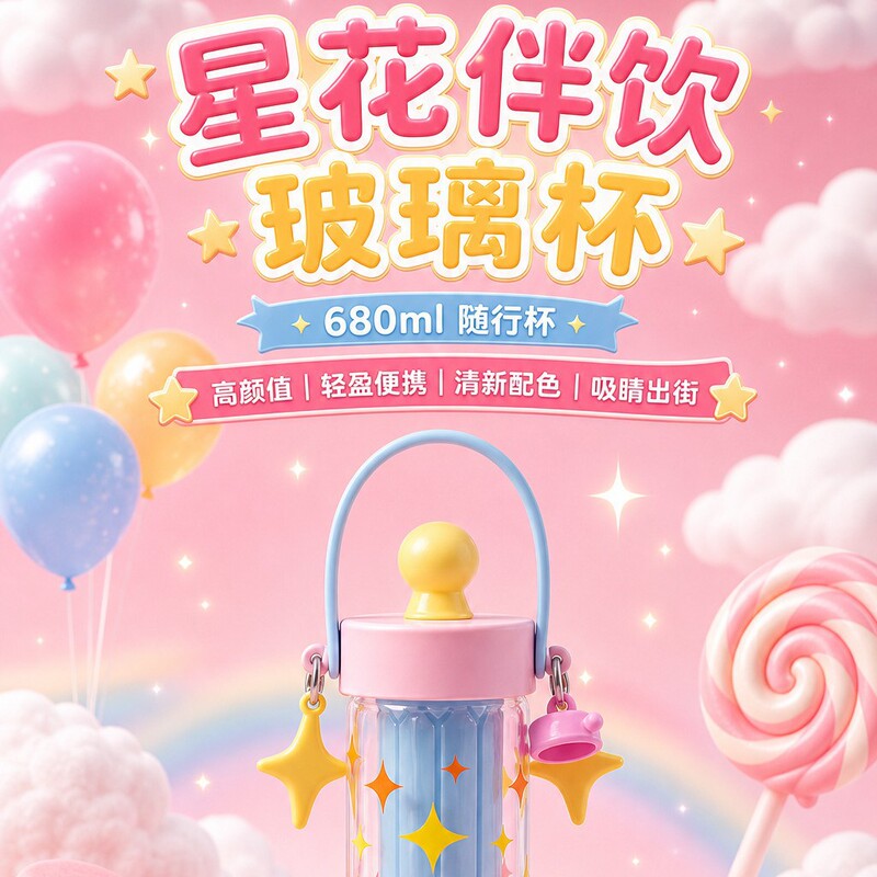 Star Flower Drinking Glass Cup, Summer Ice Cup, Star Straw Cup, High-Looking Flower Tea Cup for Girls, Large-Capacity Travel Cup Star Flower Drinking Glass Cup, Summer Ice Cup, Star Straw Cup, High-Looking Flower Tea Cup for Girls, Large-Capacity Travel Cup